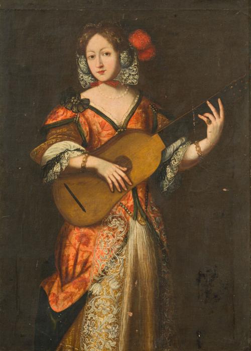 ESCUELA ESPAÑOLA. Finales del siglo XVIII., Dama francesa t