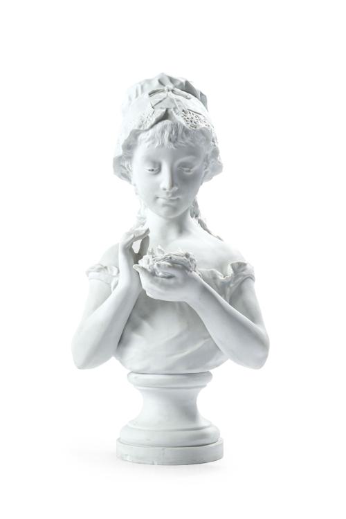 Busto femenino tocado en biscuit 