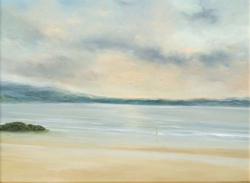 ESCUELA ESPAÑOLA. Siglo XX, Playa, Óleo sobre tabla