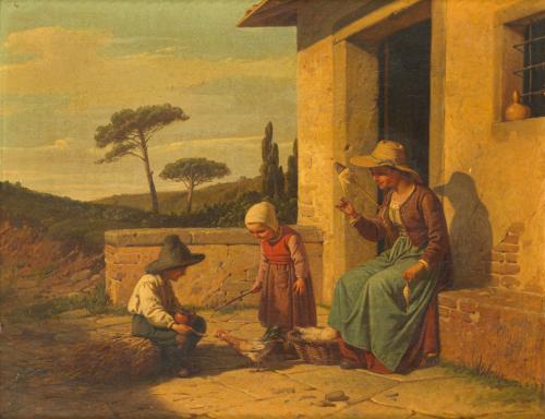 GAETANO CHIERICI (1838-1920) 1848, Madre hilando con sus hi