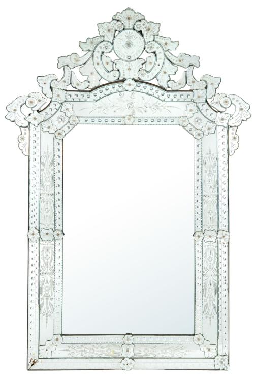Espejo rectangular en cristal de Murano con crestería recor