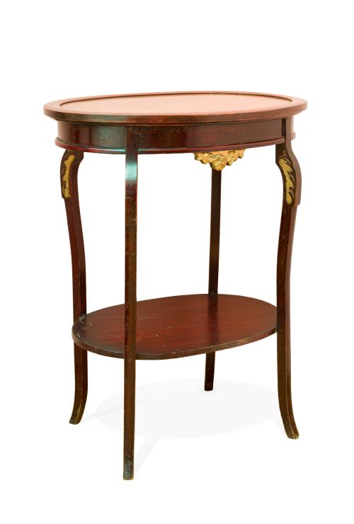 Mesa auxiliar ovalada en madera con decoración de marqueter