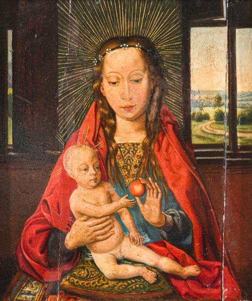 ESCUELA FLAMENCA. Siglo XX, Virgen con Niño , Óleo sobre ta