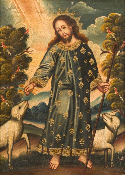 ESCUELA VIRREINAL. Siglo XX, Buen Pastor, Óleo sobre lienzo 