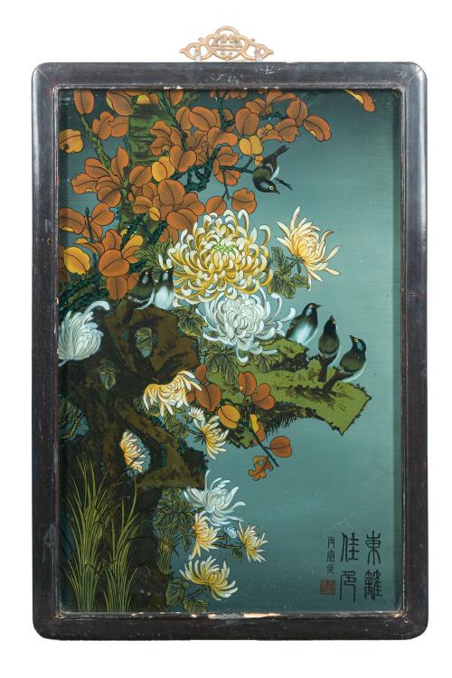 10   -  <p><span class="object_title">ESCUELA CHINA, FF. S. XIX<br/>"Crisantemos y gorriones"<br/>Pintura china bajo cristal. </span><br></p>