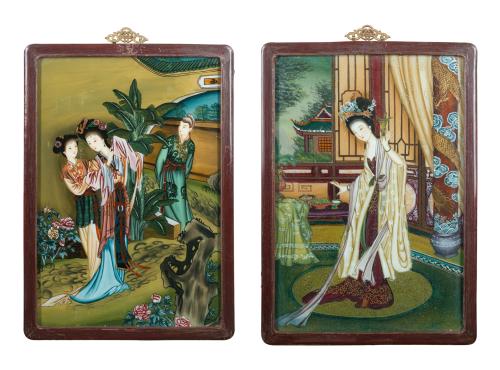 8   -  <p><span class="object_title">ESCUELA CHINA FF.S. XIX<br/> "Dama de corte" y "Escena palaciega con damas y peonías"<br/>Pintura china bajo cristal</span><br></p>