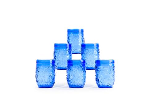 685   -  <p><span class="object_title">Juego de 10 vasitos para agua vidrio azul opaco moldeado. </span><br></p>
