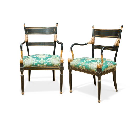 Pareja de sillas Regency, Inglaterra, s. XIXEn madera ebo