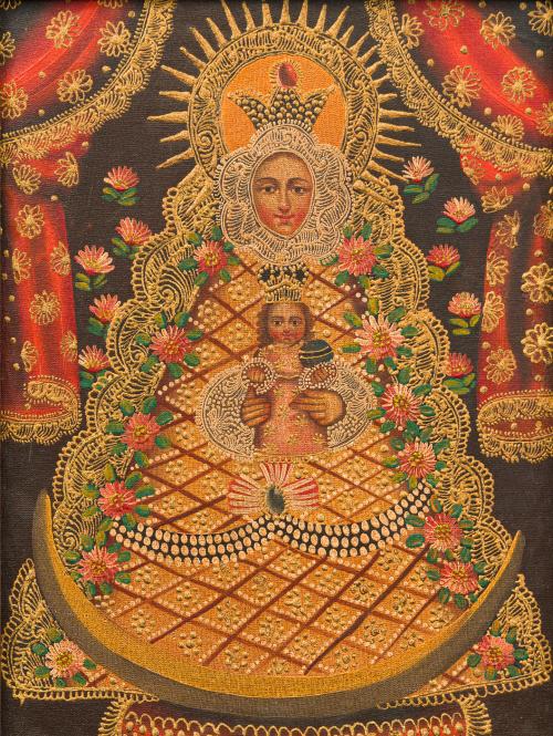 ESCUELA CUZQUEÑA. Siglos. XIX-XX., Virgen con Niño, Óleo so