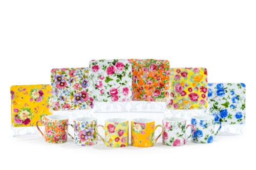 Juego de 6 tazas de café en porcelana esmaltada con decorac