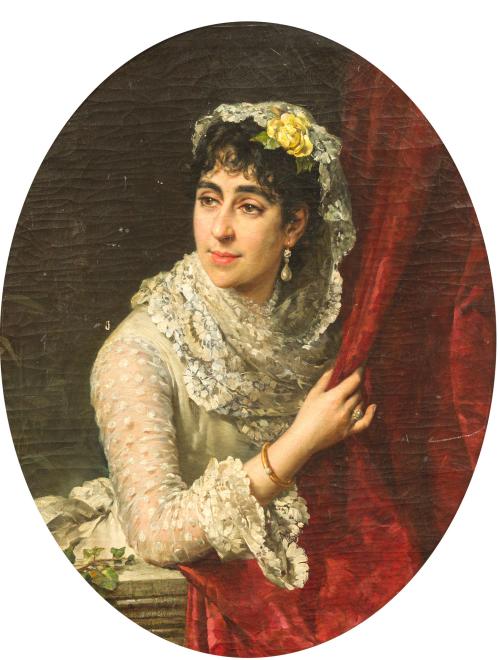 ESCUELA ESPAÑOLA. Siglo XIX, Retrato de señora, Óleo sobe l