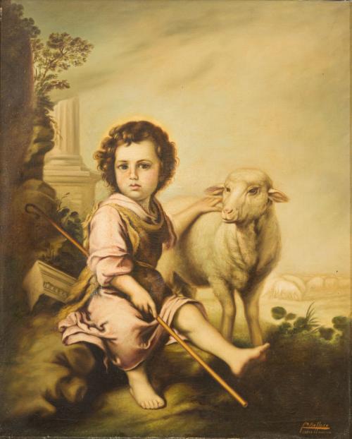 ESCUELA ESPAÑOLA. Siglo XX, El Buen Pastor, Óleo sobre lien