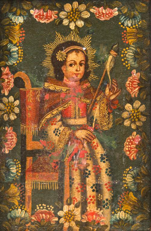 ESCUELA VIRREINAL. Siglo XX, La Virgen niña hilando, Óloe s