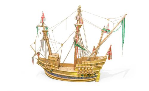 Maqueta de galeón español, s. XXEn madera, metal, cuerda 