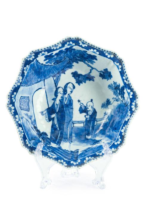 Fuente honda octogonal en porcelana china azul y blanca, di