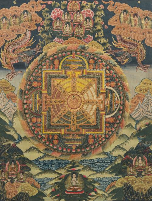 Lote formado por dos "Thangka tibetanos" enmarcados que rep