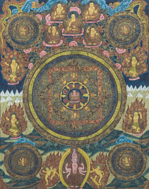 Lote formado por dos "Thangka tibetanos" enmarcados que rep