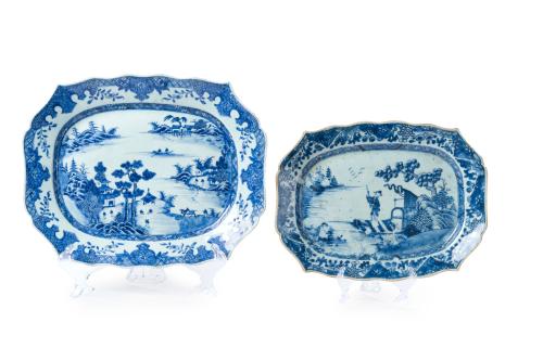 Lote de dos bandejas en porcelana Compañía de Indias, China