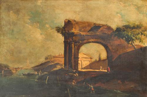 ESCUELA ITALIANA. Siglo XVIII, Paisaje , Óleo sobre lienzo