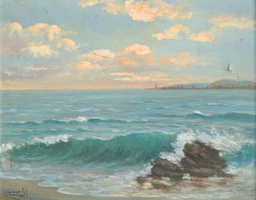 ESCUELA ESPAÑOLA DEL Siglo XX, Escena marina, Óleo sobre li