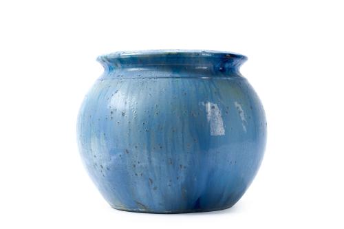 Macetero en cerámica española en tono azul vidriado