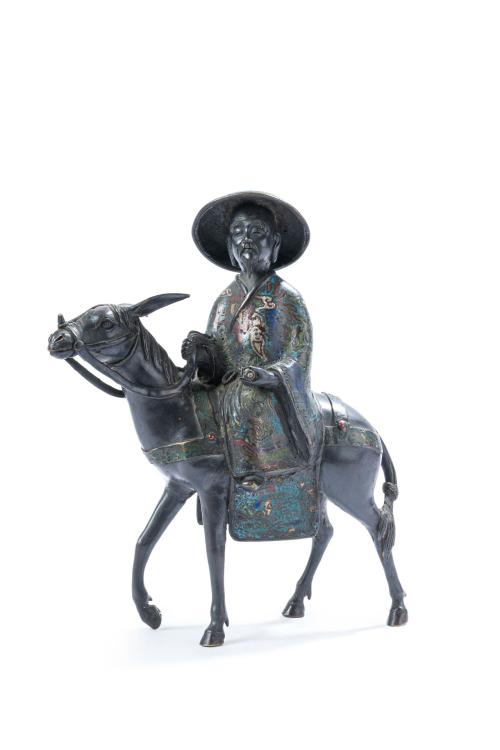 ESCUELA CHINA, fines S. XIX"Toba sur a müle"Escultura e