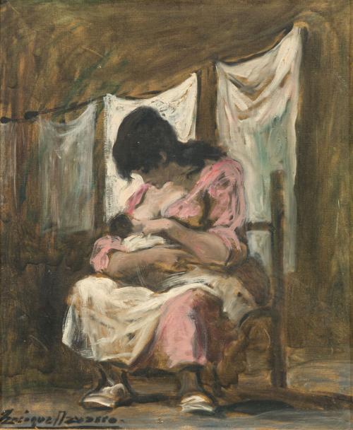 ENRIQUE NAVARRO (España,1924-1997), Maternidad, Óleo sobre 