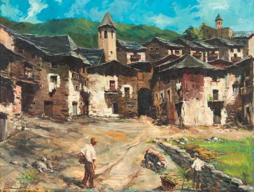 JOAN BURRULL (Sabadell 1922 -2009), Paisaje rural, Óleo sob